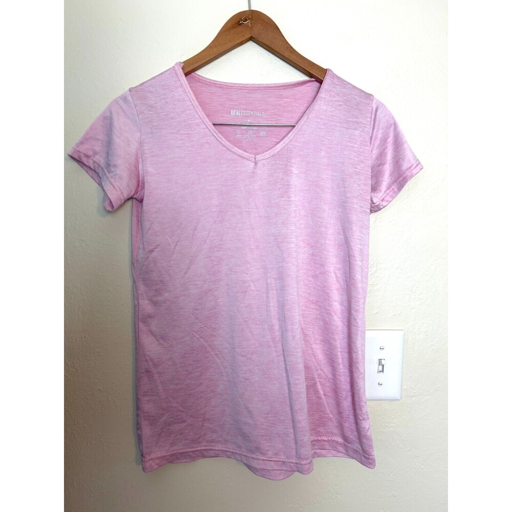 Real Essentials Top Women's Small Pink Short Sleeve V-Neck Tee T-Shirt
